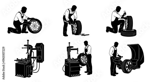 Mechanic changing a car tire.