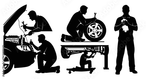 Mechanics working on vehicles and equipment.