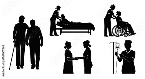 Medical professionals helping patients in hospital.