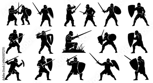 Medieval Warriors with Swords and Shields.