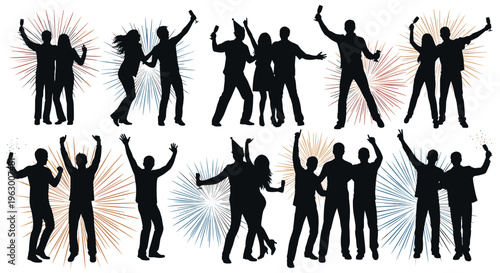 People Silhouettes Dancing Together Joyfully.