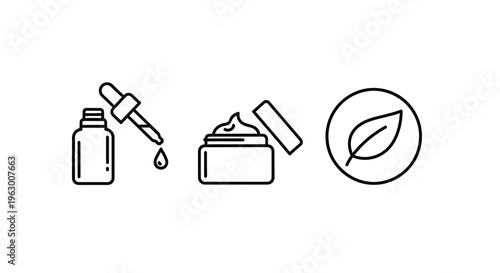 Cosmetic products with a dropper cream and leaf black silhouette