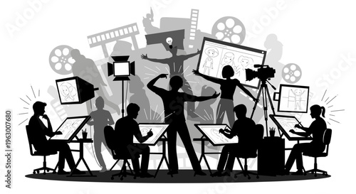 People working in film production team.