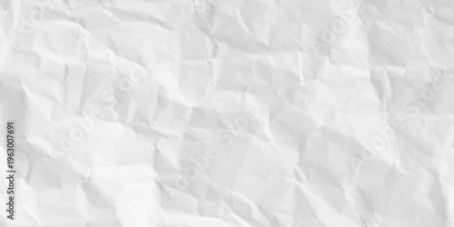 White clean crumpled paper background. Horizontal crumpled empty paper template for posters and banners.