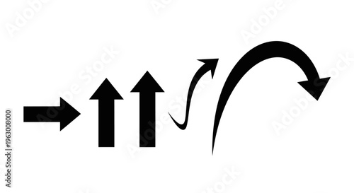 Collection of Diverse Black Arrows Showing Direction and Movement.