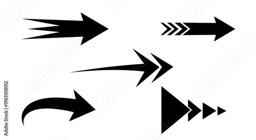 Collection of Five Distinct Black Arrow Icons.