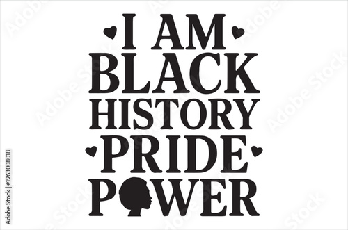 Black history and pride graphic with i am black text and decorative dots