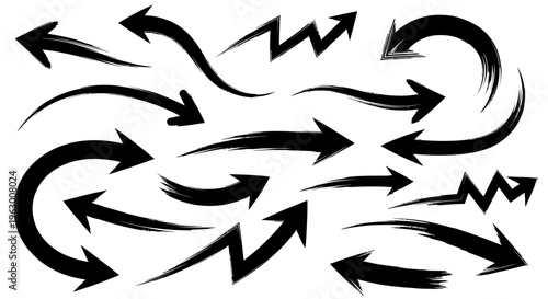 Collection of Hand Drawn Black Arrows on White Background.