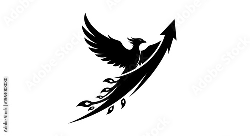 Phoenix Rising Upward Arrow Symbol of Growth and Success.