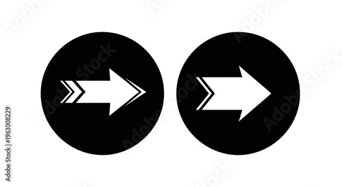 Two white arrows pointing right on black circles.