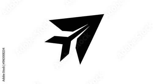 Abstract Black Airplane Icon Symbolizing Flight and Speed.