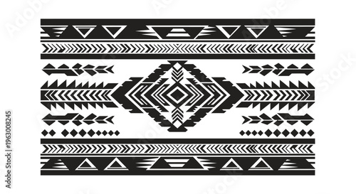 Tribal Geometric Pattern Black and White Ethnic Design.