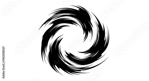Abstract Black Swirl Brush Stroke Vortex Symbol.