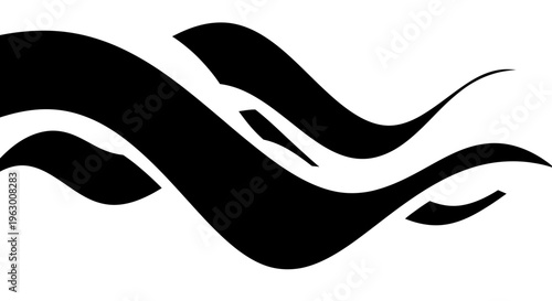 Abstract Black Waves Flowing Graphic Design Element.