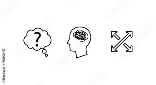 Conceptual illustration of confusion thought and opposing forces silhouette