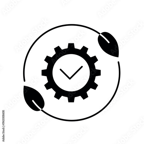 icon a sustainable development with mechanical gear and green leaves, isolated against a clean background.