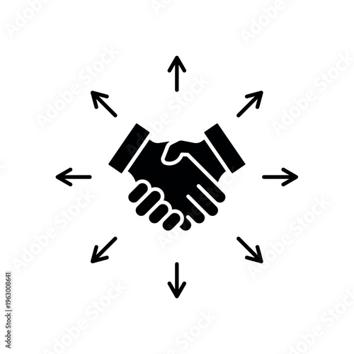 icon a trade expansion with central handshake and outgoing arrows, isolated against a clean background.