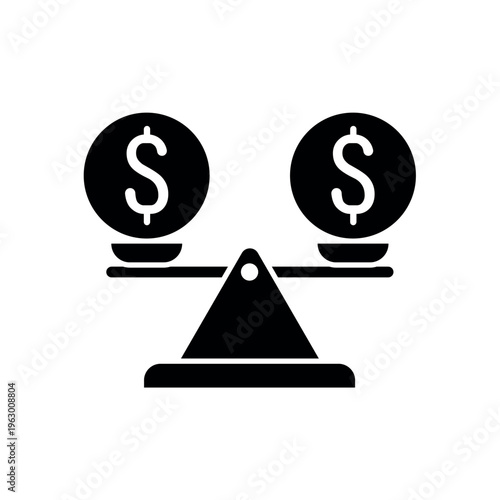 icon an economic equality with balanced scale and dollar currency symbols, isolated against a clean background.