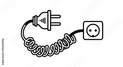 Black and white illustration of a plug connected to a socket silhouette
