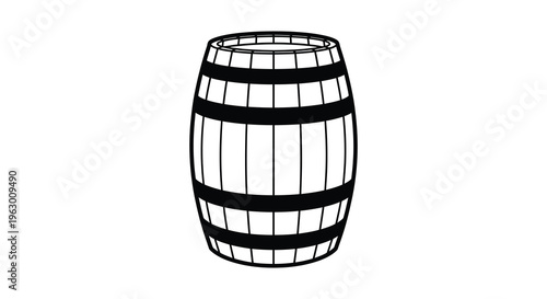 Simple illustration of a wooden barrel stark black and white silhouette