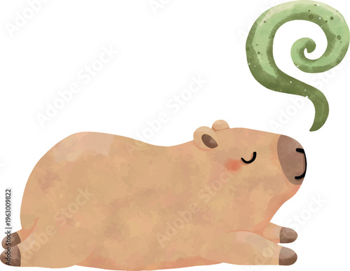 Cute Capybara Relaxing with Aromatherapy, Wellness Illustration