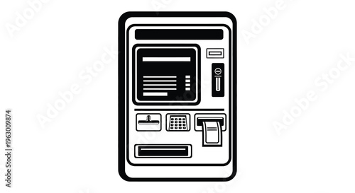 Black and white illustration of an atm machine simple silhouette
