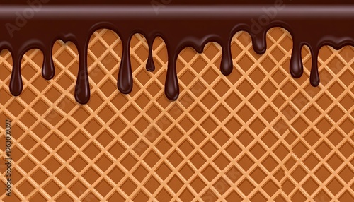 wafer biscuit texture background with chocolate dripping melted cream glaze on top with copy space