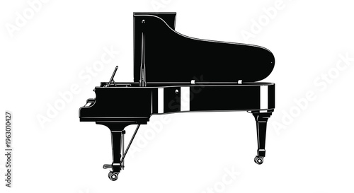 Elegant grand piano in a stark black silhouette