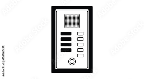 Black and white intercom system illustration with a flat silhouette