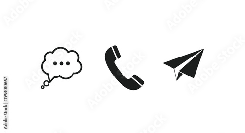 Communication icons featuring a thought bubble phone and paper airplane silhouette