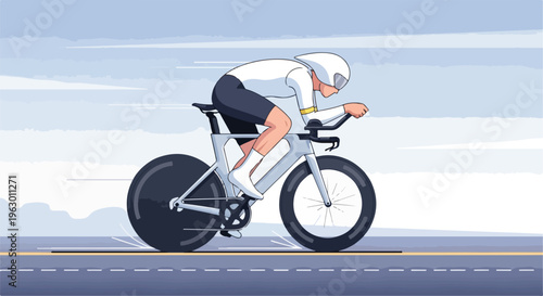 Animated cyclist on a sleek bicycle, vector art on a gray background