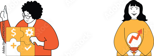 Two professionals collaborating to build success through financial planning and innovative ideas together cheerfully