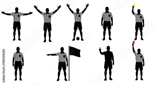 Referees in various positions and signals.