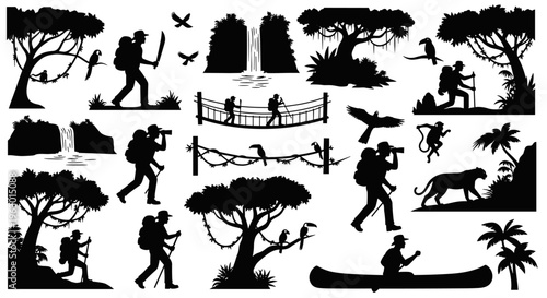 Silhouette of people on adventure travel.