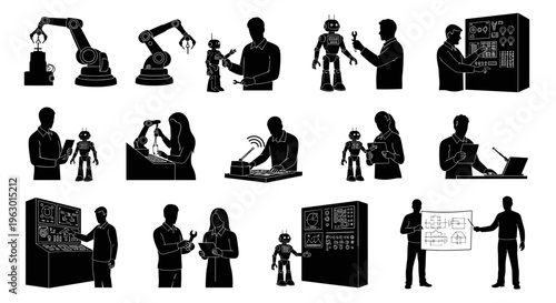 Silhouette of people working office.