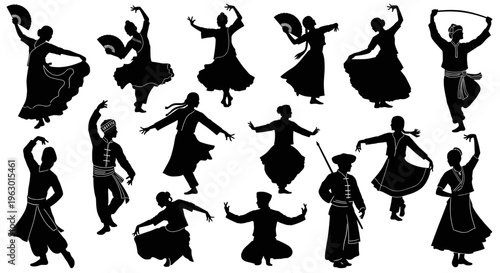 Silhouettes of dancers in various poses.