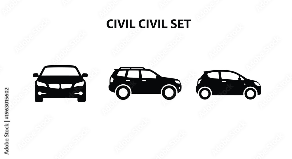 Fototapeta premium Three cars displayed in a row black shapes minimalist silhouette