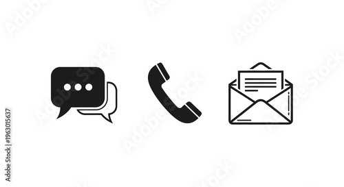 Communication icons depicting messages calls and mail a silhouette