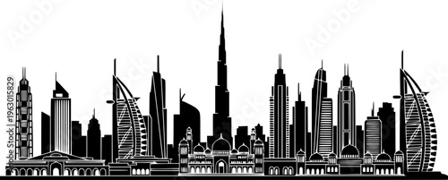 Dubai City Skyline Silhouette Collection - Famous UAE Architectural Landmarks Vector Set