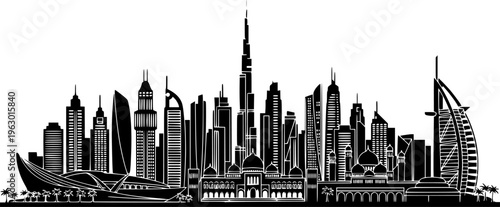 Dubai City Skyline Silhouette Collection - Famous UAE Architectural Landmarks Vector Set