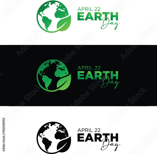 Earth Day Logo Set - April 22 Green Planet Earth Day Vector Icons