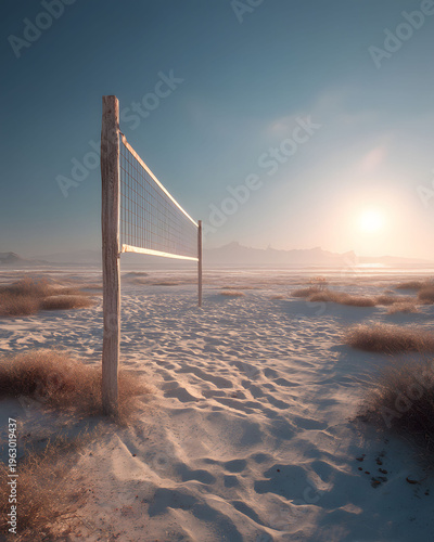 Sunlit Beach Volleyball Court at Sunset Perfect for Leisure and Travel Concepts