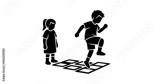 Black silhouette illustration of a young woman and a child dancing in an artistic action pose representing people, sport, and fun