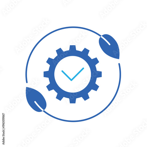 icon a sustainable development with mechanical gear and green leaves, isolated against a clean background.