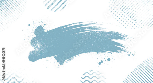 Creative abstract background featuring a wide blue paint brush stroke and subtle geometric patterns in white, artistic distressed texture for design, graphic resource