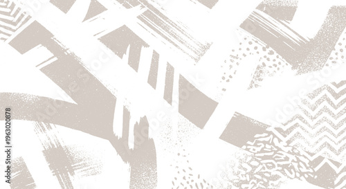 Pale abstract background with muted grey brush strokes and geometric patterns, subtle distressed texture for sophisticated graphic design, brush stroke