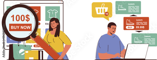 Online shoppers find amazing deals and discounts while browsing various products on their devices happily