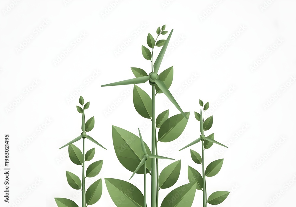 Obraz premium A digital illustration of lush green plants with varying leafy stems on a white background