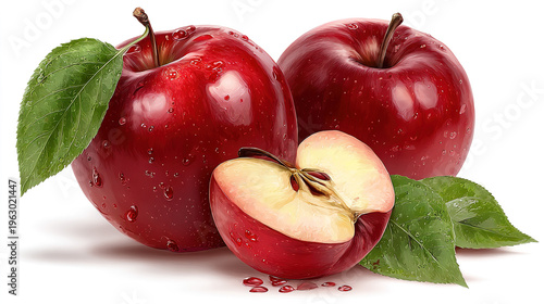 Red apple whole pieces set isolated on white background