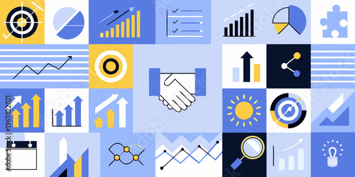 Abstract business data visualization and partnership concept in blue tones